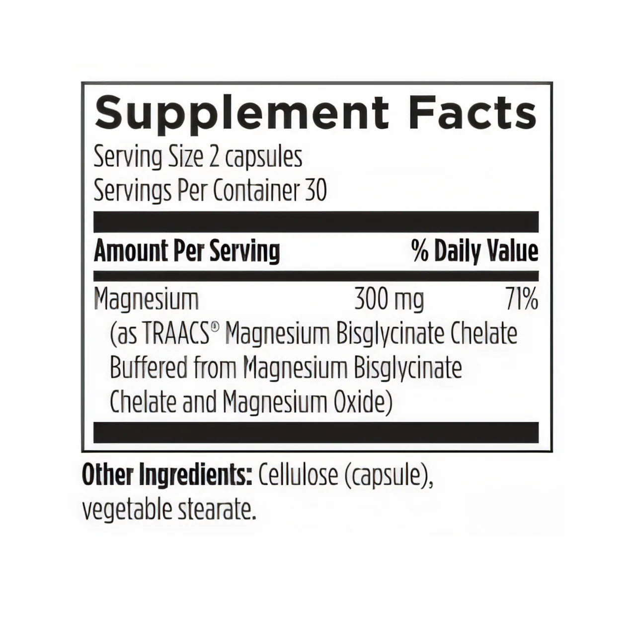 Supplement facts label with magnesium content on a white background