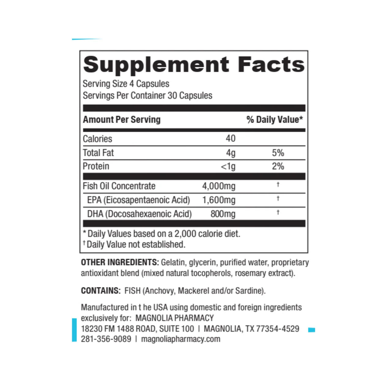 Supplement facts label for a fish oil supplement on a white background